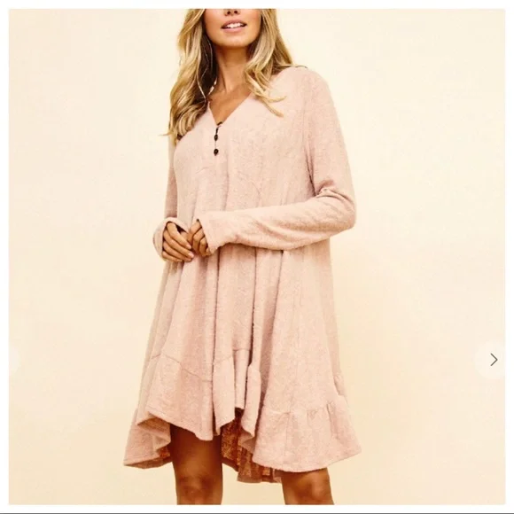 So Soft Cozy And Comfy Ruffle Hem Solid Tunic Dress - Picture 5 of 5